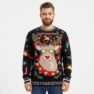 Pull de Noël tricoté pour homme avec motif de rennes, manches longues, pull d'hiver - Product Image 1