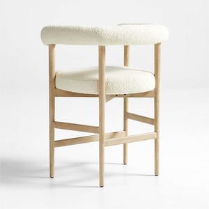 Tabouret de bar moderne en bois avec coussin en velours blanc Teddy, pieds en bois, dossier incurvé, pour cuisine - Product Image 4