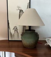 Lampe de Table en Poterie Faite Main, Céramique Wabi-sabi Rétro, Lampe de Chevet et de Bureau pour Décoration de Chambre et Salon