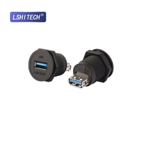 LSHITECH M22 soket elektrik USB, konektor dudukan panel melingkar lurus melalui konektor USB colokan elektrik tahan air