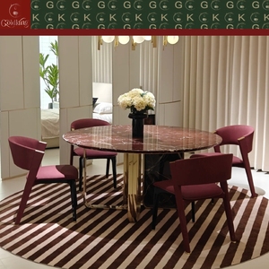 Mesa Ovalada de Mármol Rojo Rosso Levanto para Comedor de Lujo GOLDKING, Columna Central de Metal, Fabricación Directa de Fábrica OEM ODM - Product Image 5