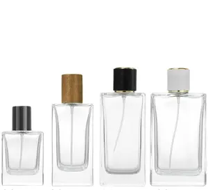 30ml 50ml 100ml quadratische transparente Glas parfüm flasche Holzmaserung Abdeckung Dicker Boden Schnalle Sprüh flasche