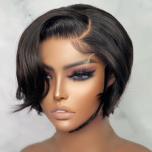 Wig Pixie Cut Lace Front Rambut Asli 13x4 Wig Lace Front Rambut Asli Wig Bob Pendek Lurus Lace Front untuk Wanita - Product Image 3
