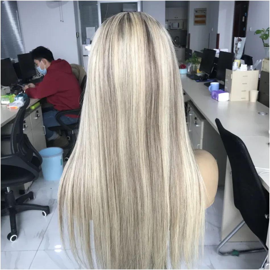 Premium European Human Hair Full Lace Top Wig Golden Blonde Color Straight HD Lace Front Wig For Women