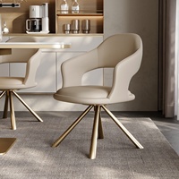 Chaise de salle à manger ergonomique pour la maison, structure en acier inoxydable, revêtement en cuir, siège pivotant, accoudoirs - Design moderne minimaliste de luxe léger