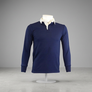 เสื้อโปโลแขนยาวผู้ชายสีน้ำเงินกรมท่า ผ้าถัก คอวี สีพื้น สไตล์ลำลอง - Product Image 2