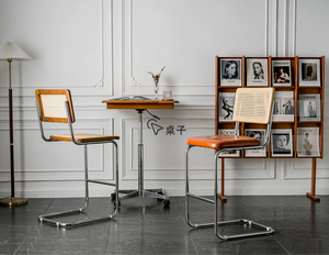 Sgabello da <span class=keywords><strong>Bar</strong></span> Minimalista in Acciaio Inossidabile Durevole, Design Retrò con Schienale Alto e Rivestimento in Pelle - Product Image 6