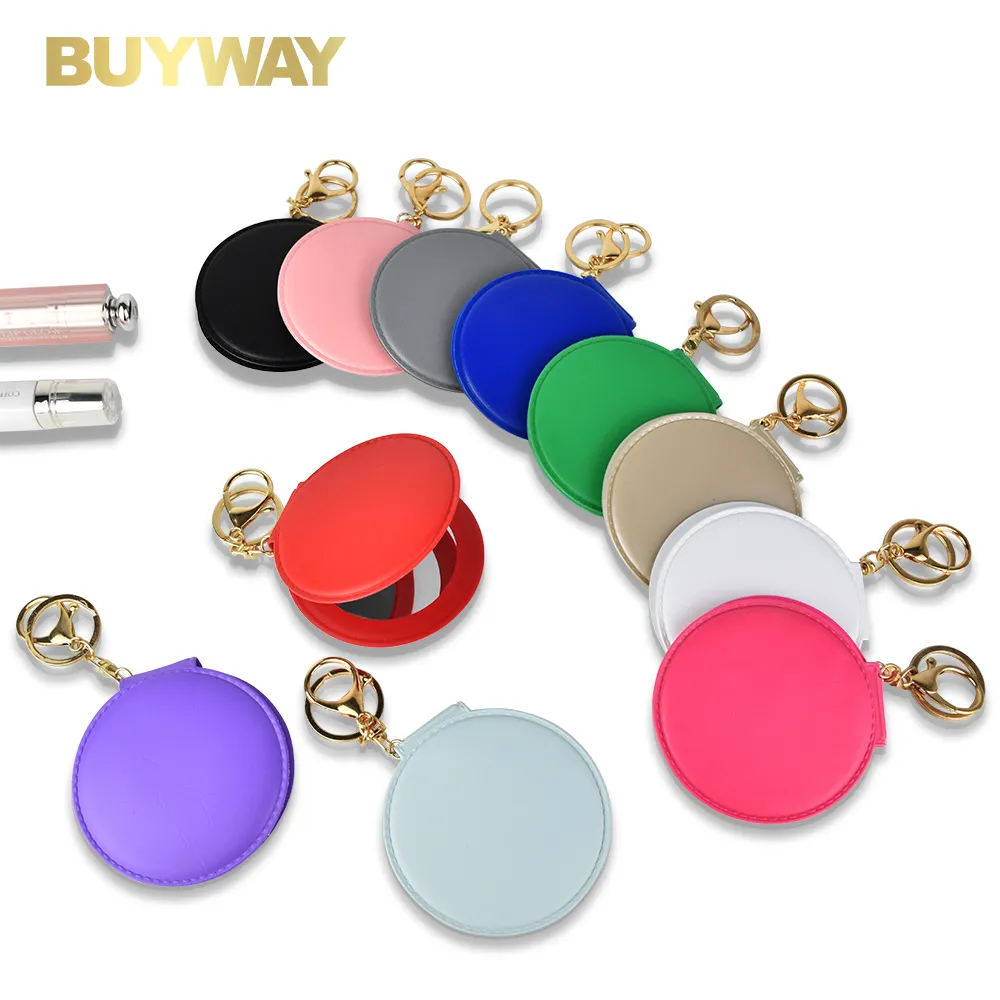 High Quality Custom Logo Pocket Mirror Keychain Cosmetic Mini Key Chain Makeup Mirrors