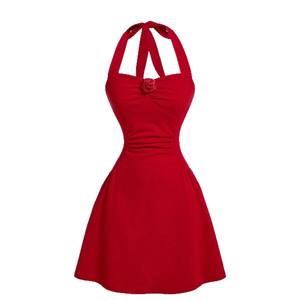 Otoño nuevo vestido informal femenino con lazo rojo Halter cintura plisada y Falda corta delgada tendencia Spice Girl - Product Image 5