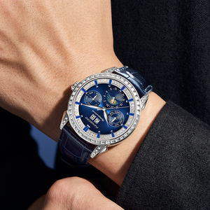 HANBORO 시계 왕 남성용 럭셔리 자동 기계식 시계 풀 다이아몬드 장식 유리 다이얼 창 포인터 디스플레이 - Product Image 4