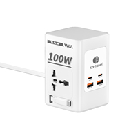 Stop Kontak Listrik Harga Terjangkau PD 100W Gan 4 Port USB Pelindung Lonjakan Arus 110-250V AC Kabel Ekstensi 2m Colokan US