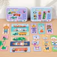 Rompecabezas Portátil de Doble Cara en Caja de Hierro para Niños Pequeños, 5 Temas: Animales, Frutas, Vehículos, Juguete Educativo de Reconocimiento, Regalo