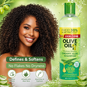 Wholesale Creamy Aloe <b>Shampoo</b> Infused with Olive Oil Deep Cleansing and Moisturizing for Relaxed and Natural Hair 480ml - Product Image 6