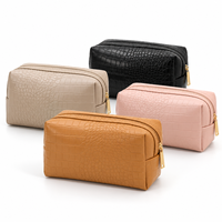 Sac de maquillage personnalisé en gros avec logo, aspect cuir gaufré crocodile, trousse de toilette de voyage à fermeture éclair pour femmes