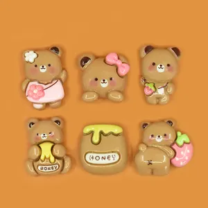New Arrival Strawberry Brown Bear Resin Flatback Cabochon For DIY Scrapbooking Shoe Buckle Jewelry Accessories Phonecase