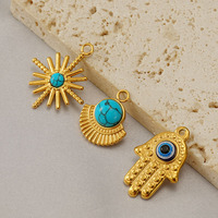 Acier inoxydable Gem-set Bohème Soleil Charmes Rétro Ovale Charme Pendentif pour Femmes Collier Boucles D'oreilles Bracelet Bijoux DIY Making