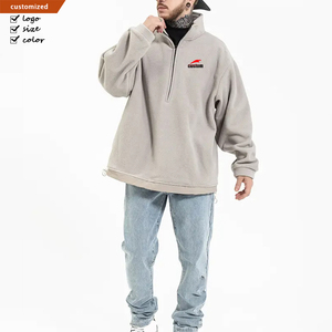 Felpe Personalizzate da <span class=keywords><strong>Uomo</strong></span> con <span class=keywords><strong>Zip</strong></span> 1/4, Calde in 100% Pile Polare, Design Girocollo Nero Tinta Unita per la Stagione Autunnale - Product Image 1