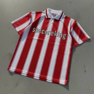 Streetwear Impression par sublimation Maglie Calcio T-shirts rayés personnalisés Col <span class=keywords><strong>polo</strong></span> Design avec strass Magliette Da Uomo de football - Product Image 1