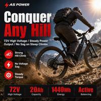 Batterie de vélo électrique Ansen 72V 20Ah en forme de triangle, INR21700-50G, avec BMS à équilibrage actif, pack de batteries liquides, 1000 cycles, pour vélo