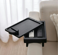 Tablette de canapé classique personnalisée en bambou noir avec plateau de rangement et support de téléphone rotatif à 360°