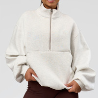 Hauts de sport pour femmes Printemps Automne 2026, légers, doux, respirants, à demi-zip, avec poche kangourou, coupe ample et carrée, en coton uni