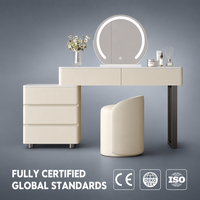 Ensemble de coiffeuse moderne en bois écologique avec miroir LED éclairé réglable et tiroirs de rangement pour chambre, hôtel, appartement