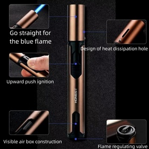 Offre Spéciale pas cher accessoires pour fumeurs cigare cigarette torche <span class=keywords><strong>flamme</strong></span> butane rechargeable allume-cigare briquets coupe-vent Jet bleu métal - Product Image 2