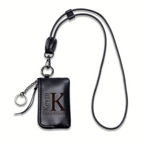 Petit portefeuille en cuir personnalisé, gravure de nom personnalisée, poche à monnaie minimaliste, cordon de cou détachable, porte-monnaie avec porte-clés, cadeau - Product Image 1