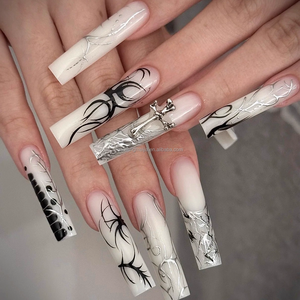 <span class=keywords><strong>Uñas</strong></span> Postizas Hechas a Mano, Extra <span class=keywords><strong>Largas</strong></span>, Cuadradas, Rosas y <span class=keywords><strong>Blancas</strong></span>, con Lazo Coqueta, Cristales de Imitación y Diseño de Corsé - Product Image 3