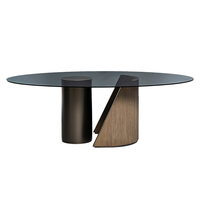 Table à manger ronde artistique moderne avec dessus en verre trempé et cadre en acier inoxydable pour meubles de salle à manger