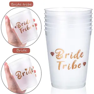 Hstyle Bride Tribe reutilizable 12 unidades 12 OZ tazas oro rosa despedida de soltera regalo dama de honor favores despedida de soltera decoraciones