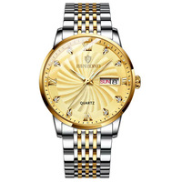 Montre-bracelet de luxe pour homme, chiffres romains, index en cristal, double affichage de la date et du jour, aiguilles lumineuses, bracelet en acier inoxydable, montre habillée