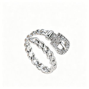 Anillo de Lujo con Cadena y Hebilla de Cinturón, Anillo Abierto con Circonitas Pavé, Ajustable y Apilable, para Mujer, Joyería de Fiesta Hip Hop, Accesorios - Product Image 6