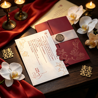 Ensemble d'invitations de mariage de style chinois, couverture rouge vin, sceau en feuille d'or, motif gravé en relief, carte de mariage personnalisée, carton artistique