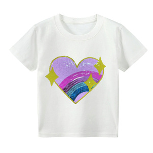 Enfants Garçons Filles T-<span class=keywords><strong>shirt</strong></span> uni avec patch à paillettes T-<span class=keywords><strong>shirt</strong></span> en coton de couleur unie pour enfants - Product Image 1
