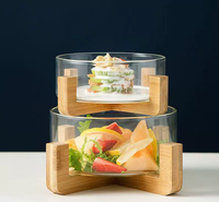 Bol à salade en verre transparent avec base en bois hautement esthétique, personnalisable, écologique, durable, de style européen, cadeaux d'affaires