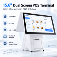 Terminal de point de vente à double écran 15,6 pouces, Android 14 RK3576 8 Go 64 Go, imprimante 80 mm intégrée pour caisse de magasin, restaurant et comptoir de caisse