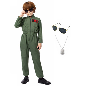 Costume de Cosplay de pilote pour enfants, combinaison verte avec patchs, tenue de spectacle d'halloween pour enfants - Product Image 2