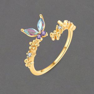 Aesthetic Crystal Gradient Zircon Butterfly <b>Rings</b> for Women Girl Cute Small Butterfly Open <b>Adjustable</b> <b>Ring</b> Charm Jewelry Band - Product Image 2