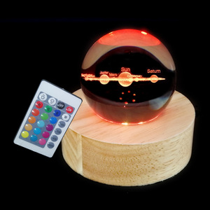 Hiện đại sồi gỗ 3D Đêm LED RGB ấm pha lê bóng phát sáng cơ sở pin-powered điều khiển từ xa handmade ánh sáng ban đêm - Product Image 3