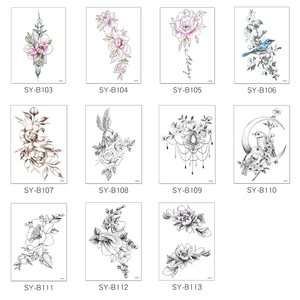 Autocollant de tatouage temporaire personnalisé à petite fleur noire Croquis de corps minimaliste pour femmes pour filles Matériel en papier - Product Image 3