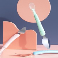 Cuillère d'alimentation pour bébé 2-en-1 à double extrémité avec grattoir à fruits et cuillère en silicone souple sans BPA Zeto ZT007 pour 0-12 mois