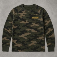 T-shirt à manches longues pour homme, col rond, tricot gaufré camouflage, raglan personnalisé