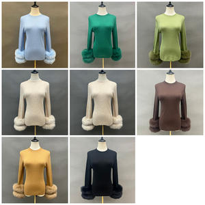 Maglione Pullover da <span class=keywords><strong>Donna</strong></span> in Tinta Unita Autunno Inverno di Grande Successo in Morbida Maglia con Vera Pelliccia di Volpe - Product Image 4