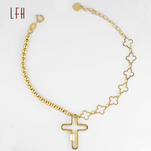Cross Pendant 18K Real Gold Cross Beaded Bracelet Bead <b>Charms</b> Bracelet Au750 Gold 18k Real Bracelet - Product Image 1