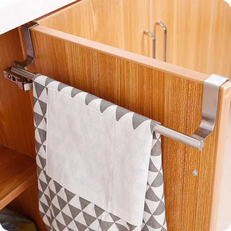 Porte d'armoires de cuisine porte-serviettes porte en acier inoxydable porte arrière serviette support suspendu salle de bain serviettes sans poinçon crochets organisateur de maison