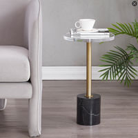 Table basse en acrylique luxueuse avec base en métal doré et en marbre à une seule couche pour salon moderne