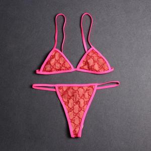 Costumi da bagno estivi di lusso di fabbrica per donne Logo del marchio Sexy <span class=keywords><strong>Bikini</strong></span> a triangolo con stampa frontale e motivo a righe - Product Image 6