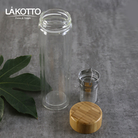 Botol Infuser Kaca Dinding Ganda Insulasi Hadiah Natal, Botol Infuser Air dengan Tutup Bambu untuk Cangkir Teh Daun Longgar untuk Pergi