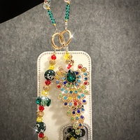 Breloque de téléphone vintage colorée à motifs floraux, ornée de strass et de perles, lanière de poignet pour sac, bijou artisanal pour femme, cadeau